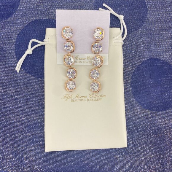 FAC Cubic Zirconia Drop Earrings Gold Tone NWT - Picture 5 of 6